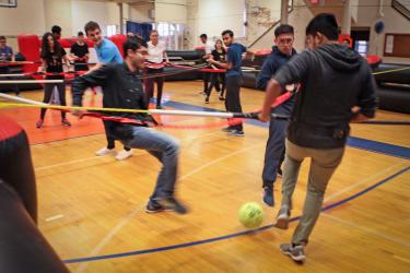 HackIllinois participants play human foosball, one of a number of mini-events that were part of this year's event.