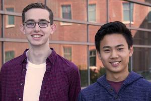 Will Robbins (l) and Nathan Ju (r) are student venture partners with Contrary Capital. (Photo by David Mercer)