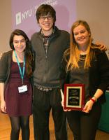 First place in the 2014 CSAW Policy Competition: Whitney Merrill (right) and Nick Ciaglia (center), here with Ellen Nadeau, Cyber Policy Strategist at National Institute of Standards and Technology.