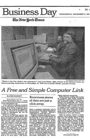 The New York Times first mentioned the Mosaic Internet browser 20 years ago, on December 8, 1993.