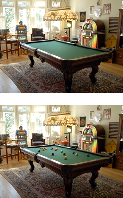 A user found the picture of a billiard room on the web, and then inserted the billiard balls.  In the movie accompanying the Illinois SIGGRAPH Asia paper, the billiard balls are animated and move naturally on the table.