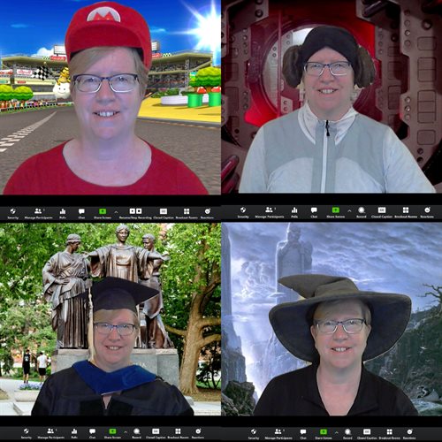 Kravets connected with students last spring on Zoom by donning different hats and costumes - from Mario and Yoshi to Gandalf and Leia. This fall semester, the professor uses her passion for photography to engage students on Zoom.
