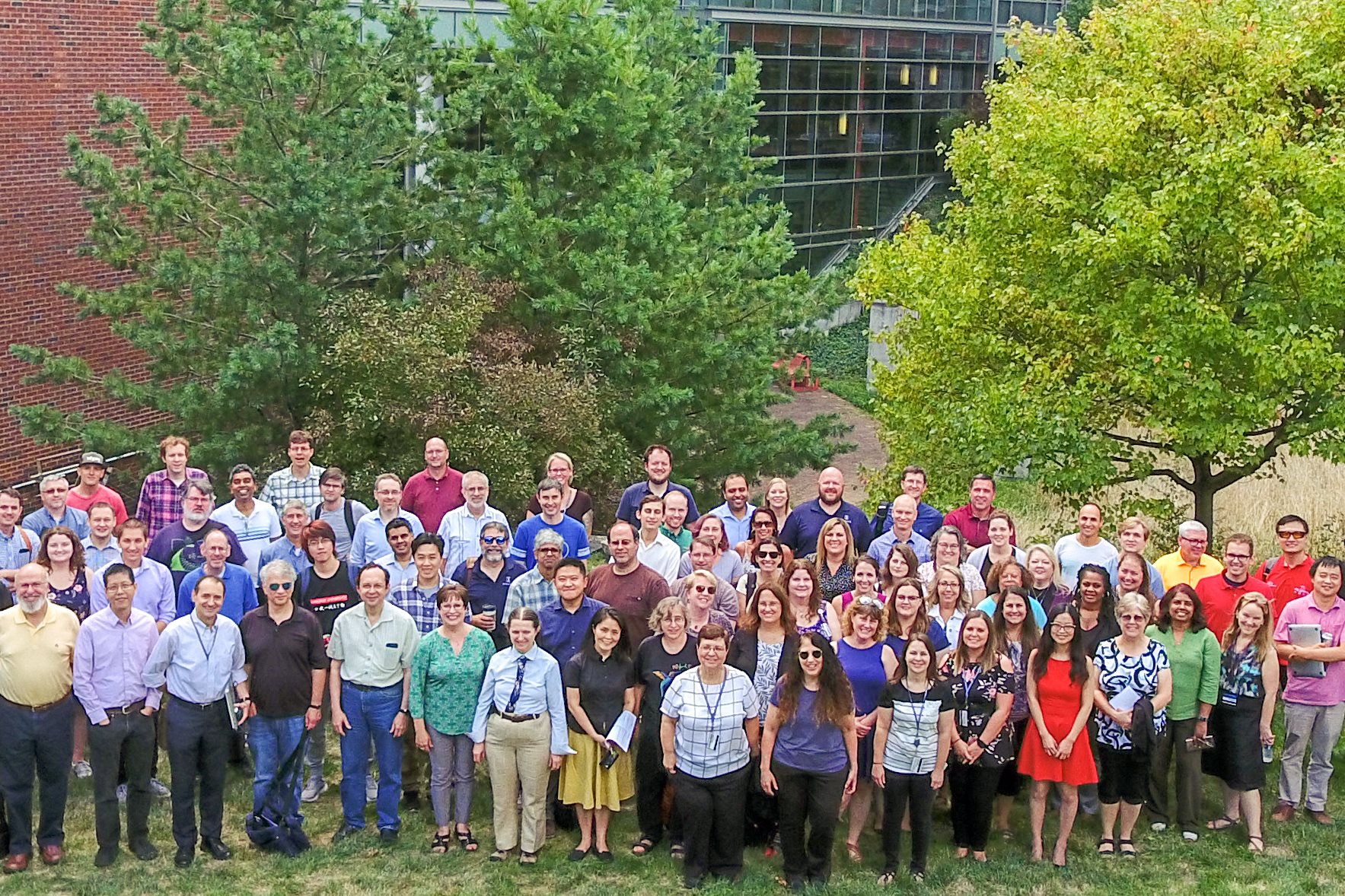 Illinois Computer Science faculty and staff in front of the Thomas M. Siebel Center for Computer Science.