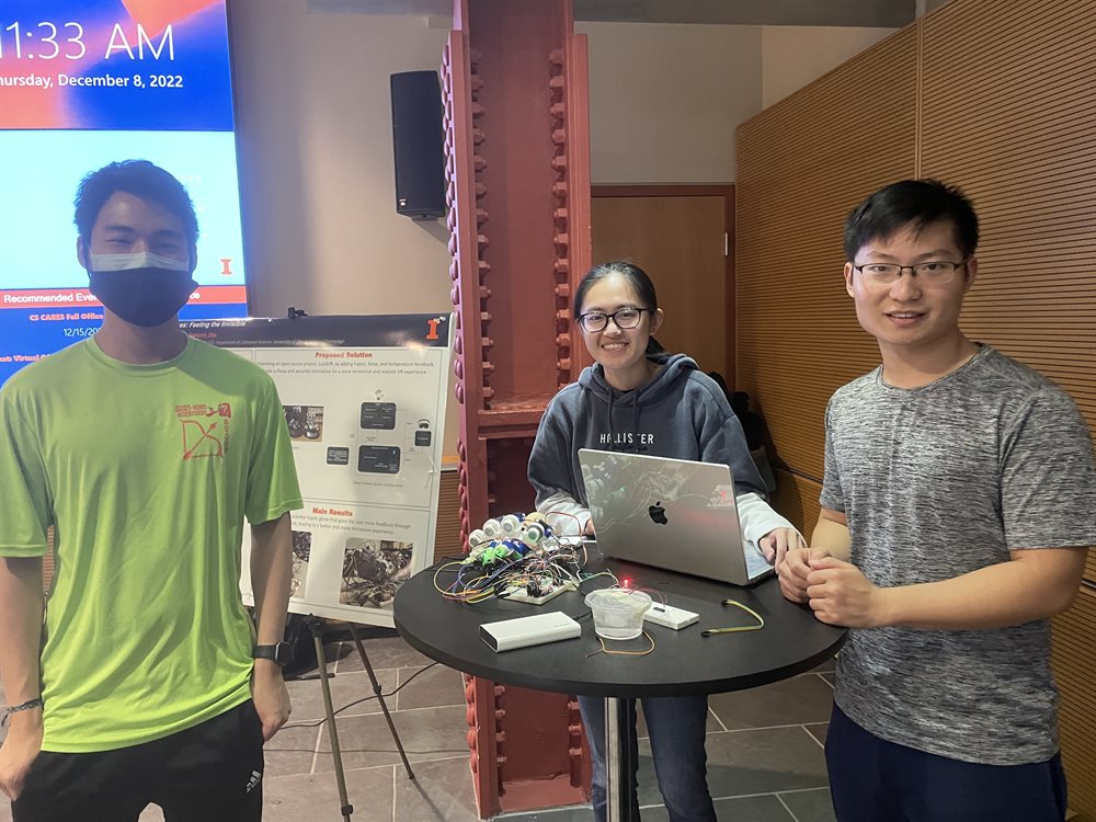 Illinois CS students in the Thomas M. Siebel Center for Computer Science Atrium presenting their student projects and posters.