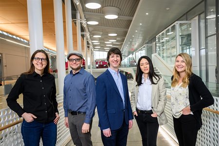 Illinois team members include, from left: computer science professor Colleen Lewis; curriculum and instruction professors Robb Lindgren, Luc Paquette and Jina Kang; and educational psychology professor Jessica Gladstone.&amp;amp;amp;nbsp;