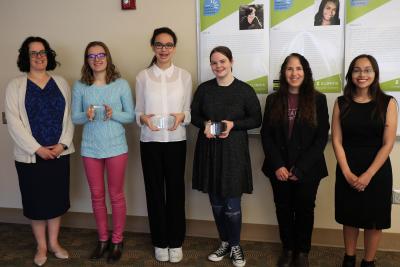 Some of the NCWIT Aspirations Central Illinois Chapter winners pose with Illinois CS Department Head Nancy Amato, second from right.
